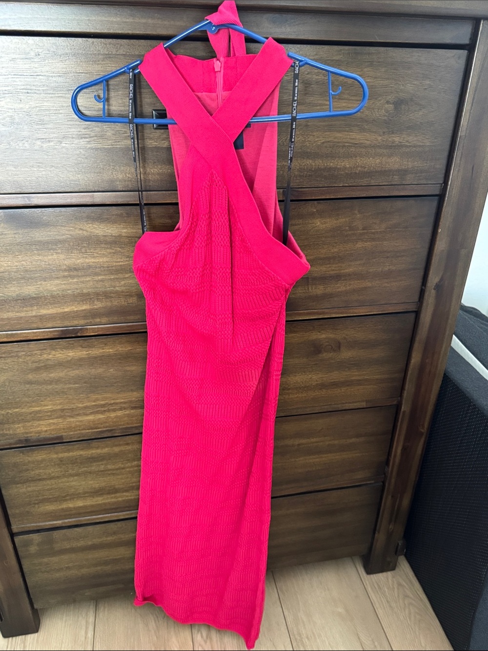 RACHEL Rachel Roy Hot Pink Crisscross-Back Midi Dress